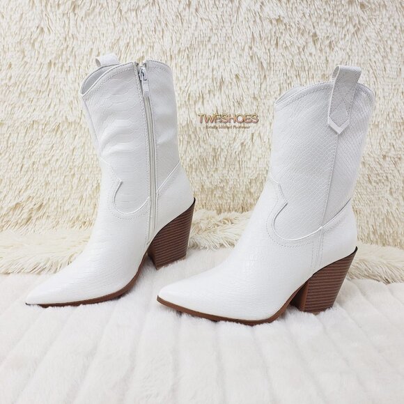 White Western Cowboy Cowgirl Ankle Boots Slayer - Picture 3 of 15